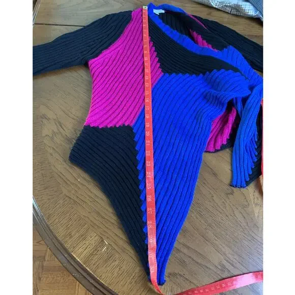 Alberto Makali Color Block Asymmetrical Wrap Sweater Cobalt Blue Black Magenta L - Picture 7 of 8